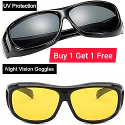 Wrap Around Unisex Night Driving HD Polarized Sunglasses for Men and Women | Night Rider Glasses for Driving Car, Riding Bike, Travelling, Sports, and Outdoors with Lens Cleaner | Anti Glare 100% UV Protection Buy 1 Get 1 Free | 6 Month Warranty
