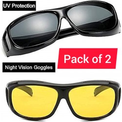 Wrap Around Unisex Night Driving HD Polarized Sunglasses for Men and Women | Night Rider Glasses for Driving Car, Riding Bike, Travelling, Sports, and Outdoors with Lens Cleaner | Anti Glare 100% UV Protection (Pack of 2) | 6 Month Warranty